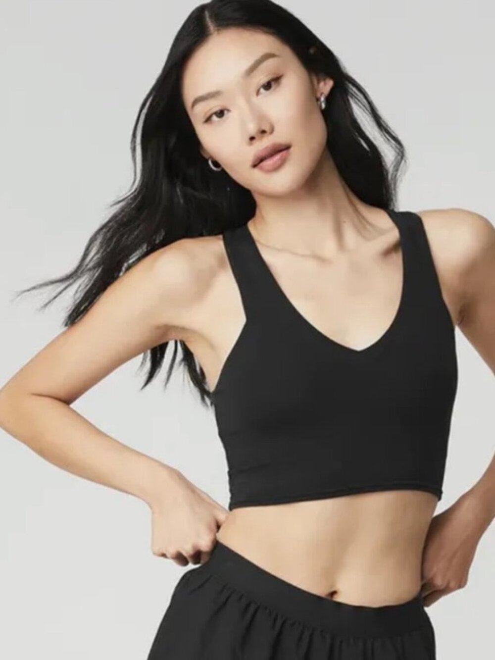 ALO Yoga Black V-Neck Longline Sports Bra